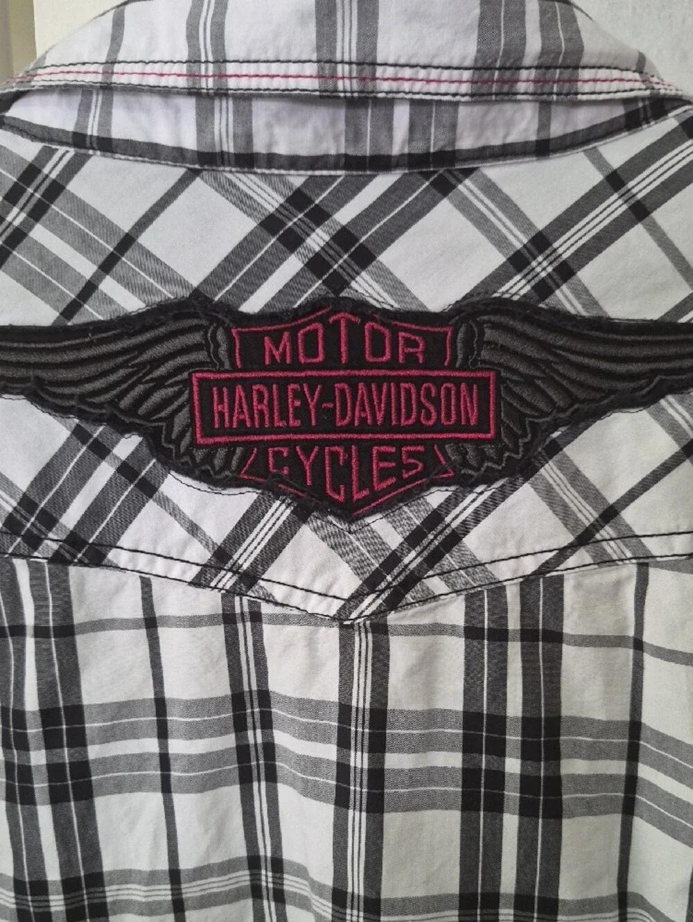 Harley-Davidson Black and White Plaid Short Sleeve Shirt
